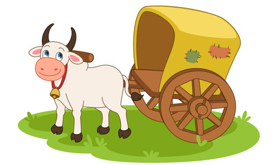 Bullock cart cartoon illustration