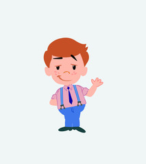 Businessman in casual style waving with a dreamy expression.