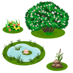 Garden landscape set for summer forest or garden design