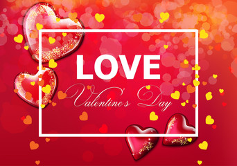 Valentine day card with hearts Vector realistic. Soft bokeh effect romantic card templates