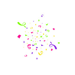 Colorful confetti burst isolated on white background. Festive template. Vector illustration of falling particles for holydays design