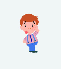 Businessman in casual style sticks out his tongue in gesture of funny shyness.