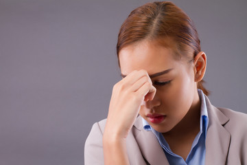 Tired unhappy business woman suffer from stress; sad stressful depressed businesswoman with...