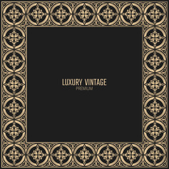 Vector golden frame. Square vintage card for design. Premium background in luxury style.