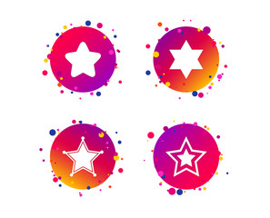 Fototapeta na wymiar Star of David icons. Sheriff police sign. Symbol of Israel. Gradient circle buttons with icons. Random dots design. Vector
