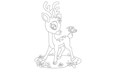 Cute baby deer and butterfly drawing to color