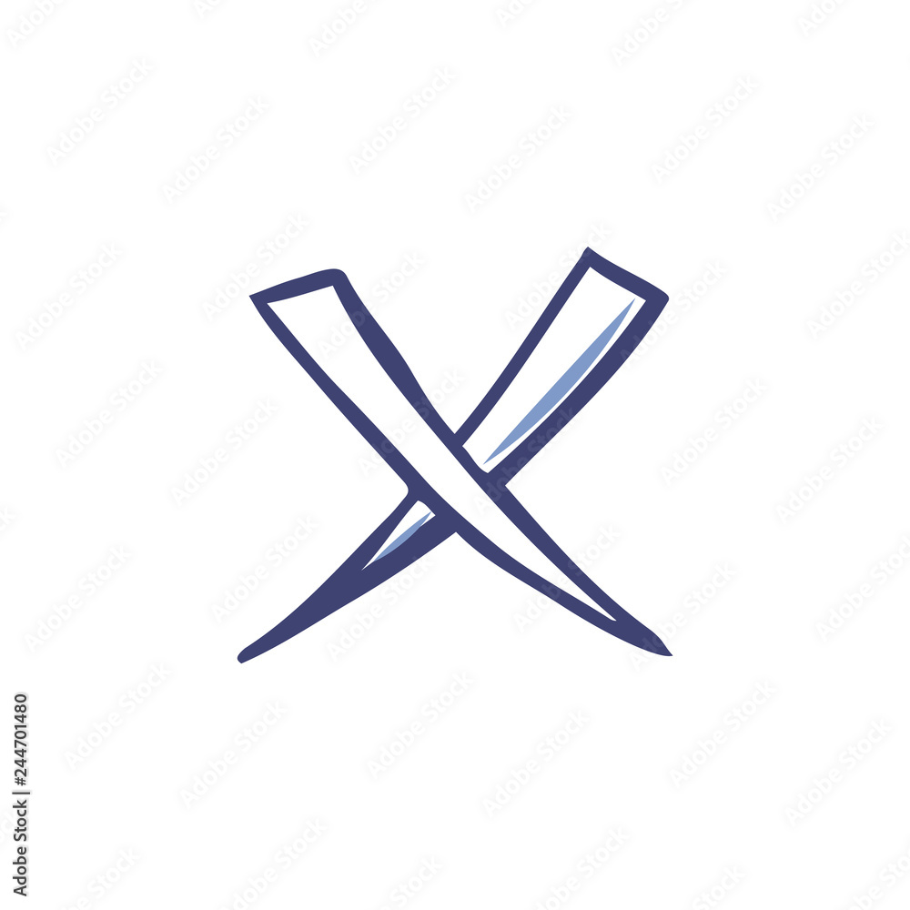 Poster mark in form of cross check sign isolated icon vector