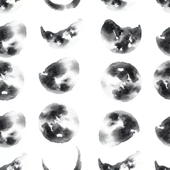 Foto op Plexiglas Naadloos patroon met waterverffasen van de maan op witte geïsoleerde achtergrond © scarlet_heath