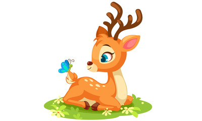Cute baby deer sitting vector