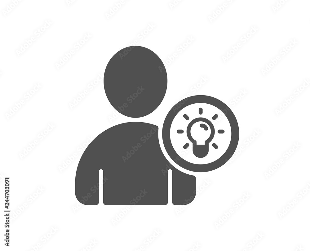 Poster user icon. profile with lamp bulb sign. person silhouette with idea symbol. quality design element. 