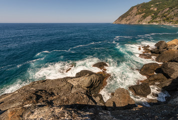 Cliffs and Mediterranean Sea in Framura - Liguria Italy