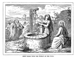 Jesus talks with the woman at the well