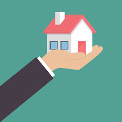 Fototapeta na wymiar Hand holding home in palm vector image. Concept for home agent, sale and rent of a house