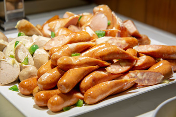  mixed sausage on buffet in hotel