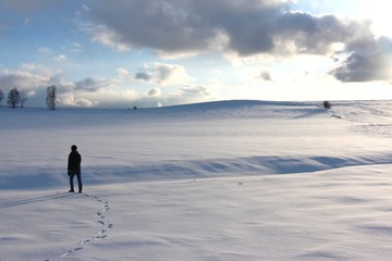 雪原と人　北海道（美瑛）