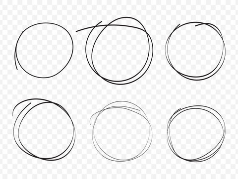 Hand drawn circle line sketch on transparent background