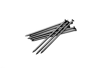 Long steel nails on a white background