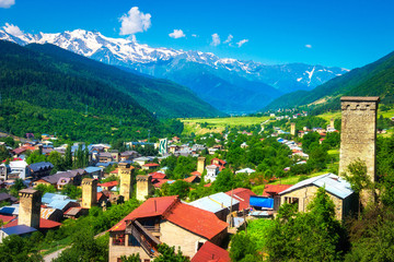 Fototapeta na wymiar Mestia village in Svaneti region of Georgia