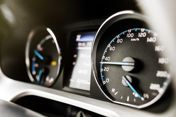 Naklejka premium Modern car instrument panel dashboard with car dashboard.