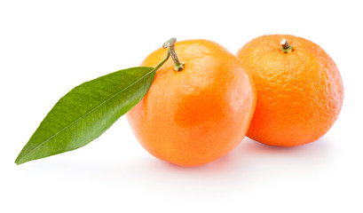 Two tangerines oranges fruit isolated on white background