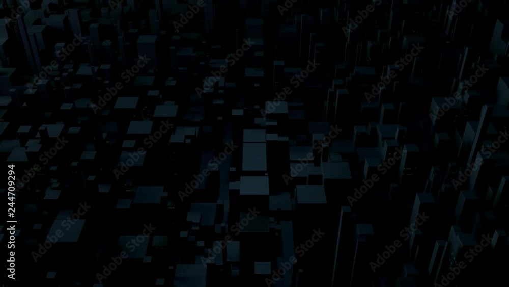 Poster loopable 3d render sequence of technology background with geometry buildings and light trails that s