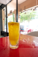 Fresh orange juice with blur background