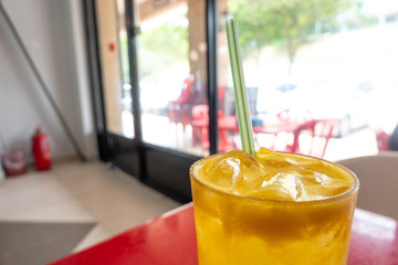 Fresh orange juice with blur background