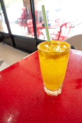 Fresh orange juice with blur background