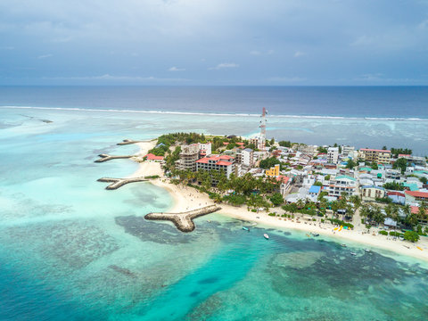 Aerial view of blue ocean at Maldives.