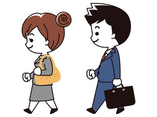 出勤するスーツの若い男女