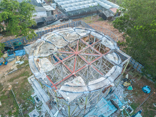 Aerial view of reservior during demolition and rebuild stage.