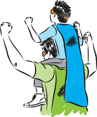 father and son with cape of super hero vector illustration