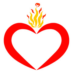 Red heart and yellow wavy flame, love and goodness