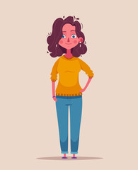 Woman character. Cartoon vector illustration. Smart person