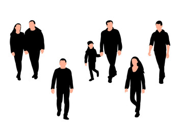 vector, on white background set, collection of walking people