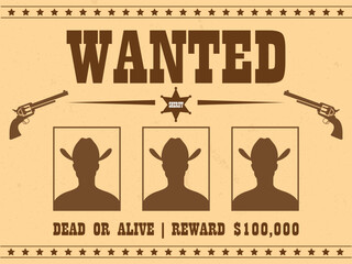 Vintage wanted western poster with avatars of criminals