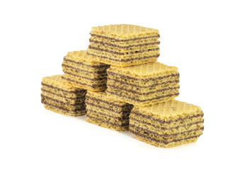Chocolate wafer cubes stack isolated white background