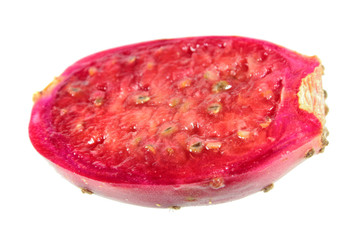 Ripe red Prickly pear fruit longitudinal section isolated on white background