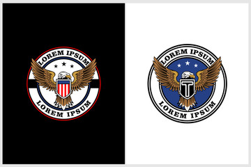 american eagle with letter T shield shape vector badge logo template