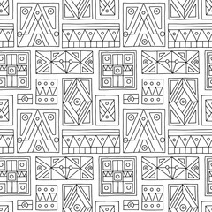 Seamless vector pattern. Black and white geometrical hand drawn background with etnic elements. Print for background, wallpaper, packaging, wrapping, fabric. Tribal grafhic design
