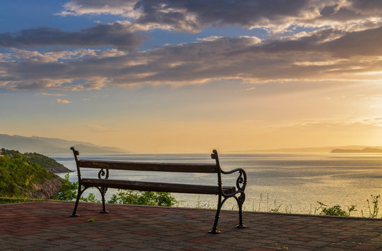 Beautiful bench at the sea coast