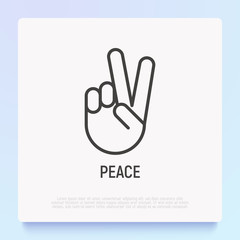 Peace or victory thin line icon. Modern vector illustration of hand gesture.