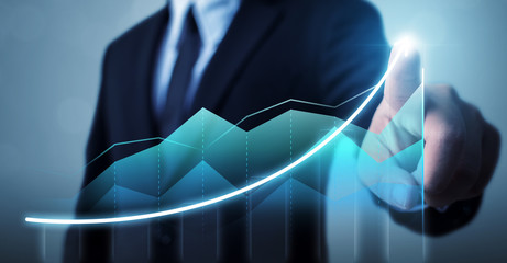 Business development to success and growing growth concept, Businessman pointing arrow graph...