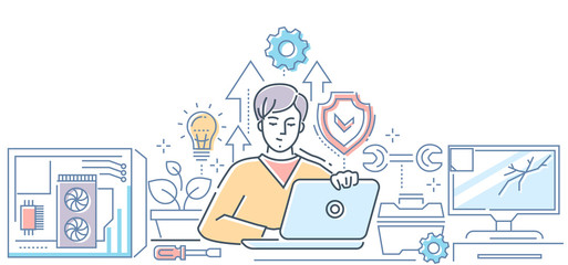 Computer service - modern line design style illustration