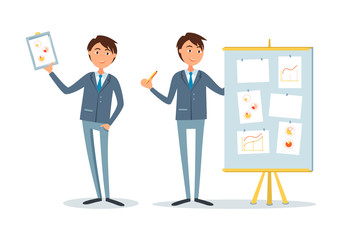 Businessman at Seminar Presenter with Plan Board