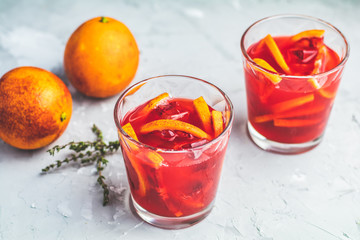 Campari or alcohol cocktail with Sliced Sicilian Blood oranges