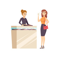 Female in Jewelry Store with Consultant Vector