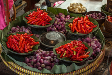 Some ingredients red chili, shallots and garlic for making traditional foods	