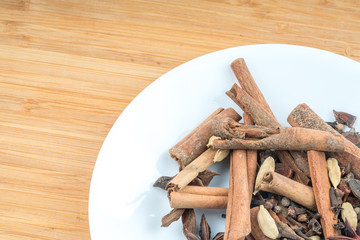 Cinnamon close up with white background.