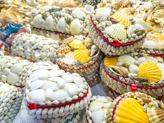 Fototapeta na wymiar Sea shells for sale in a souvenir shop